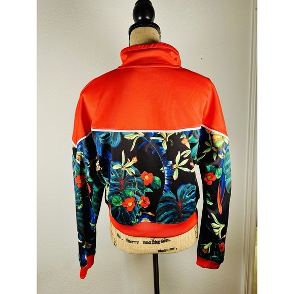 Nike Sportswear Jacket Womens Large Red Tropical Full Zip Lightweight Cropped - Picture 4 of 11
